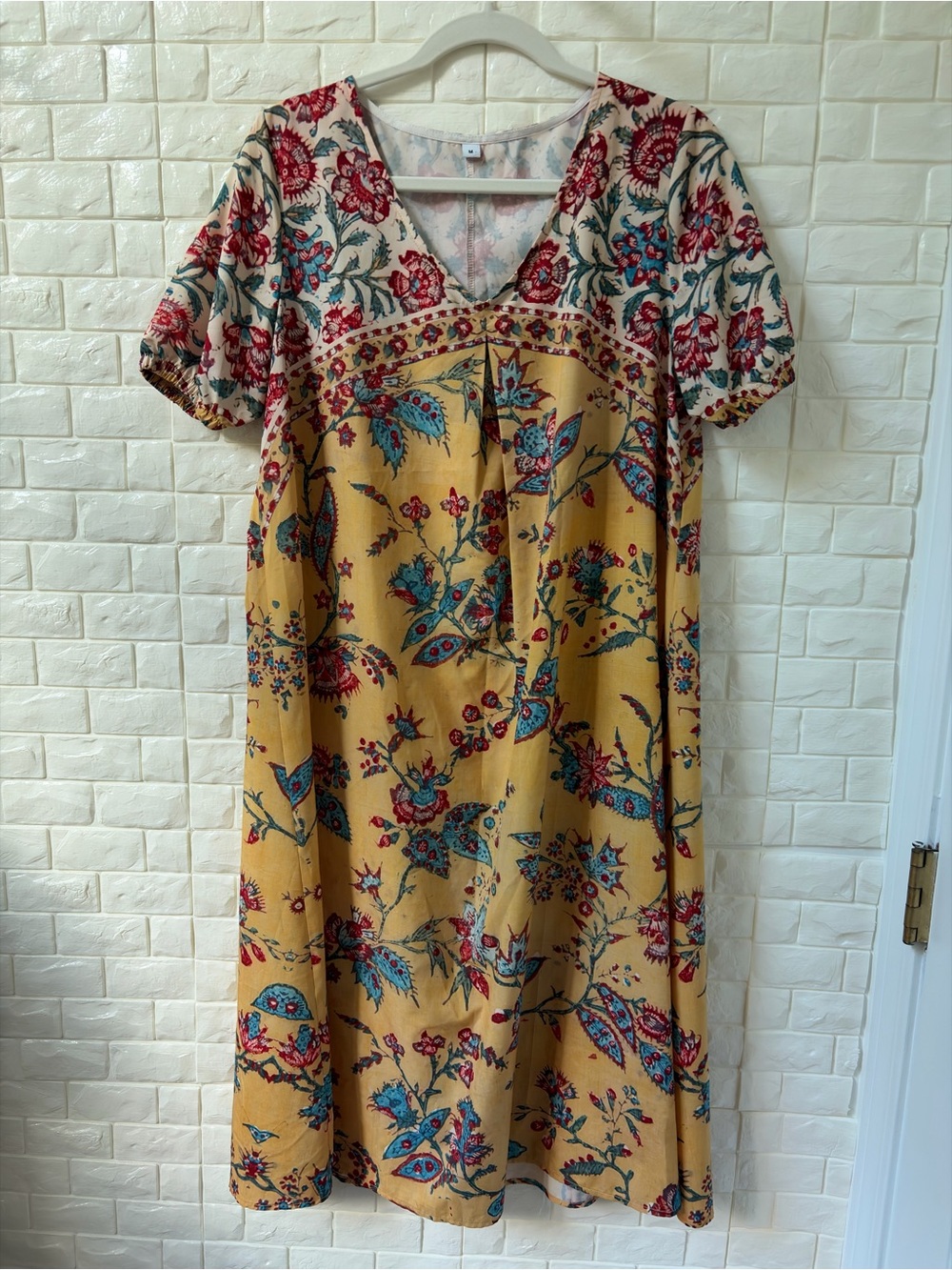 Mustard Floral V-Neck Women’s Dress